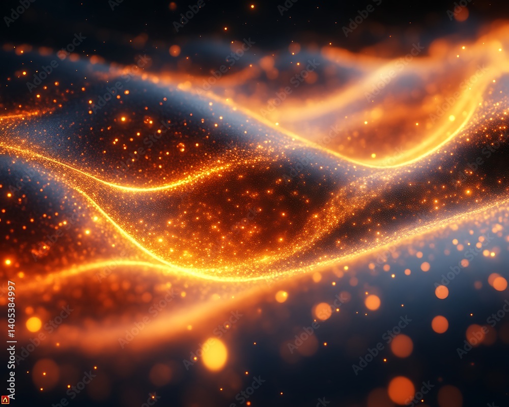 Fototapeta premium Abstract glowing orange wave particles.