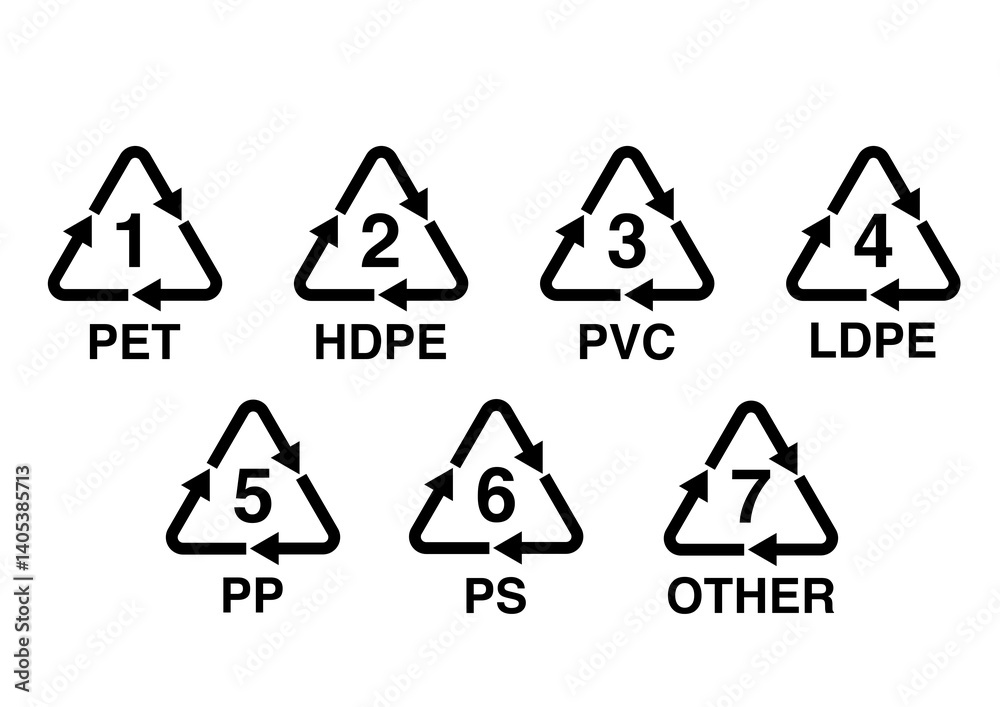 set of recycling symbols for plastics symbols PET,HDPE,PVC,LDPE,PP,PS,OTHER set of recycling symbols for plastics symbols PET,HDPE,PVC,LDPE,PP,PS,OTHER