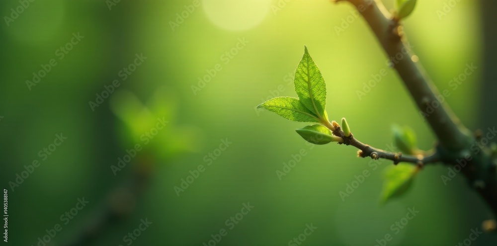 Tender green shoots emerge on birch branches, soft light , wild, tree Tender green shoots emerge on birch branches, soft light , wild, tree