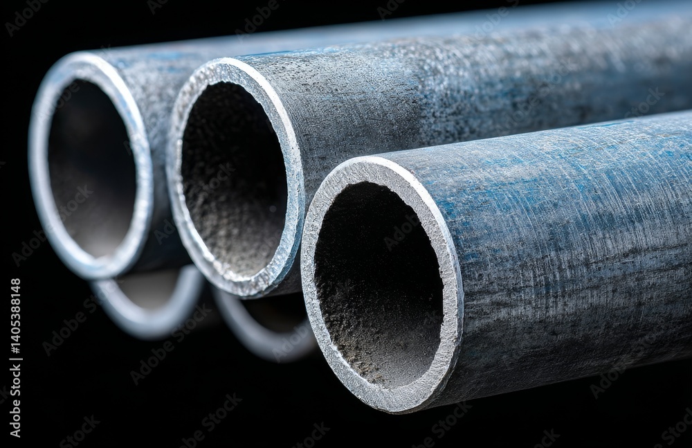 Close-Up View of Steel Pipes Designed for Water and Gas Applications in Industrial Settings
