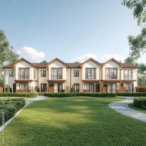 Modern row houses in a landscaped setting