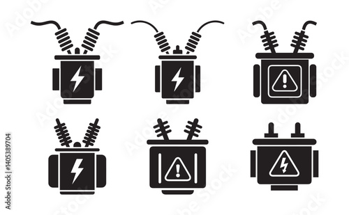 Transformer Icon Set High Voltage Electrical Power Equipment Silhouette Collection
