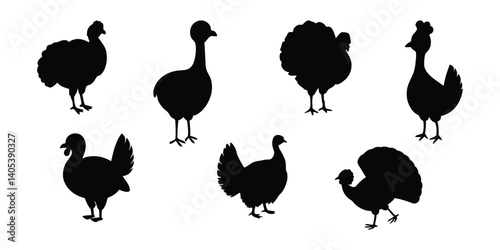 Set of turkey silhouette vector illustration.