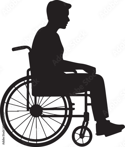 Silhouette illustration of disabled man in wheelchair vector graphic