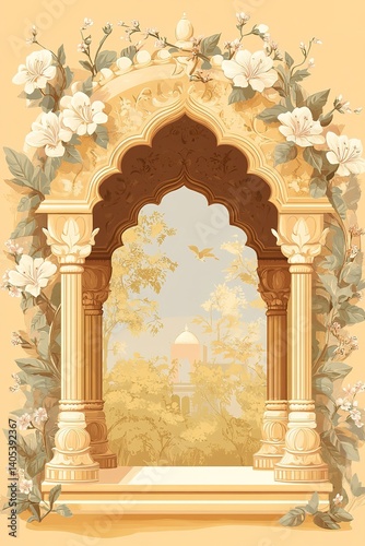 vector illustration, elegant indian arch with floral elements