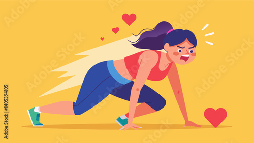 A woman struggling to catch her breath her heart racing faster than it should a result of pushing herself too hard during her daily workout.. Vector illustration