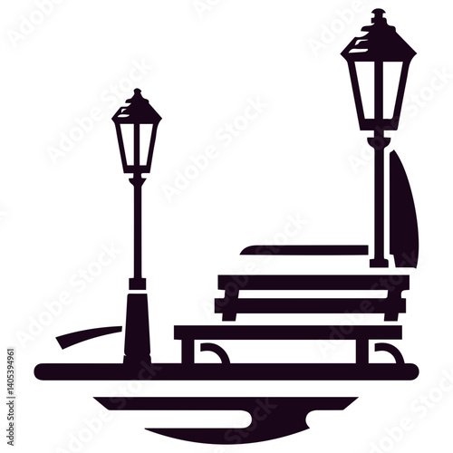 Stunning street light illustration blending artistic bench and geometric detail