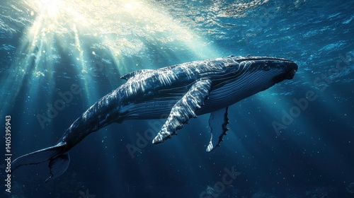 Majestic Humpback Whale Gracefully Swimming in Sunlit Ocean Depths