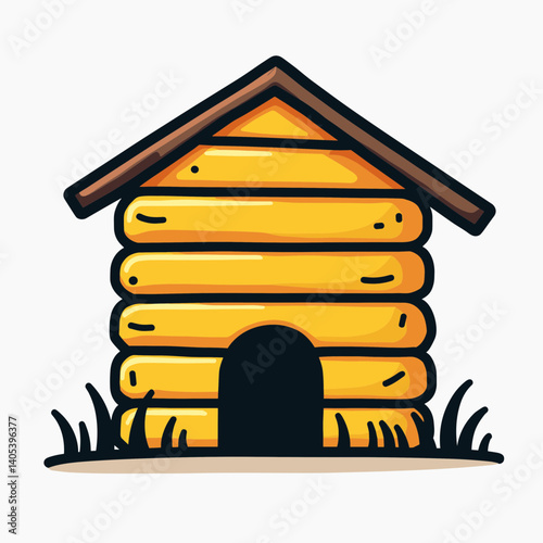 cartoon yellow beehive with brown roof