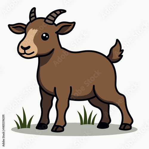 cartoon goat illustration with brown fur and black eyes
