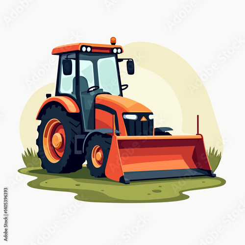 vibrant orange tractor with plow attachment in grassy field