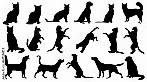 set of cat and dog silhouette vector on white background