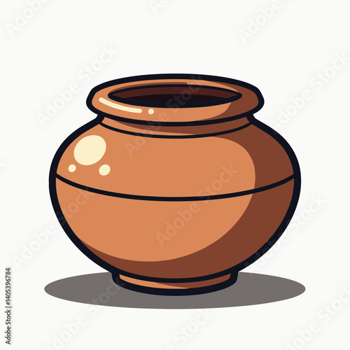 cartoon clay pot with handle  brown terracotta illustration