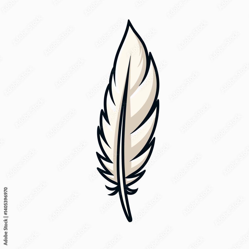 feather illustration with black outline white and tan quill design feather illustration with black outline white and tan quill design