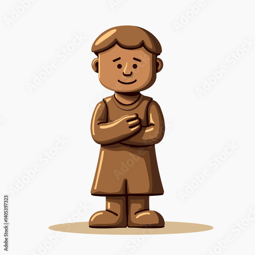 cartoon boy in brown robe with hands on hips