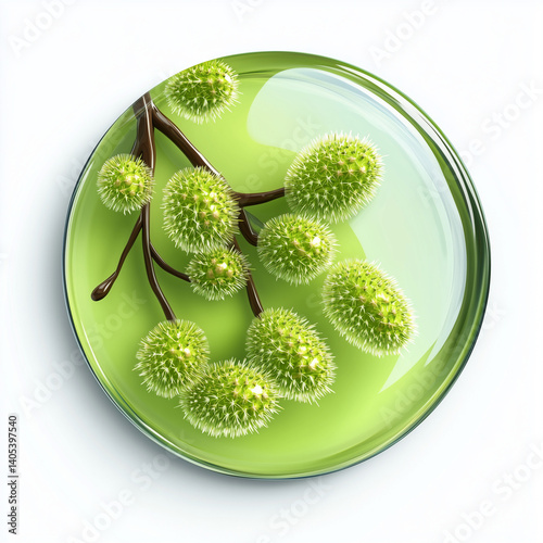 Green allergenic plant with spiky pollen pods
