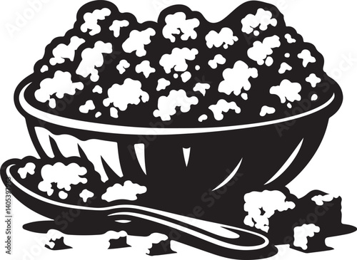 Silhouette vector of popcorn in a striped bucket. Ideal for movie night, cinema snacks, entertainment, food menu, and fun graphic design projects.