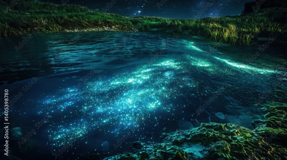 Bioluminescent Algae Creating A Starry Effect