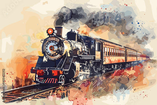 Classic vintage train in watercolor