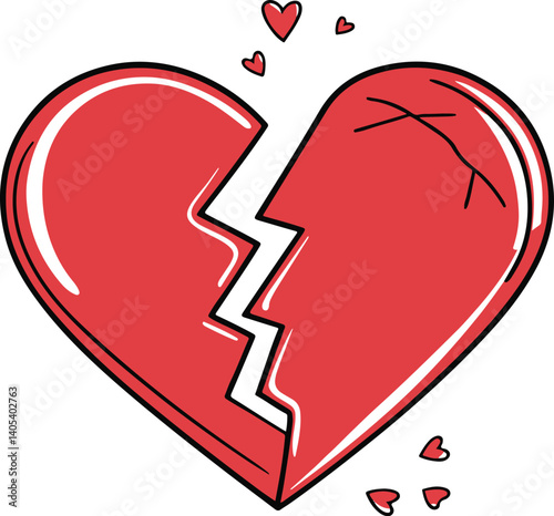 Broken red hearts symbol love and romance