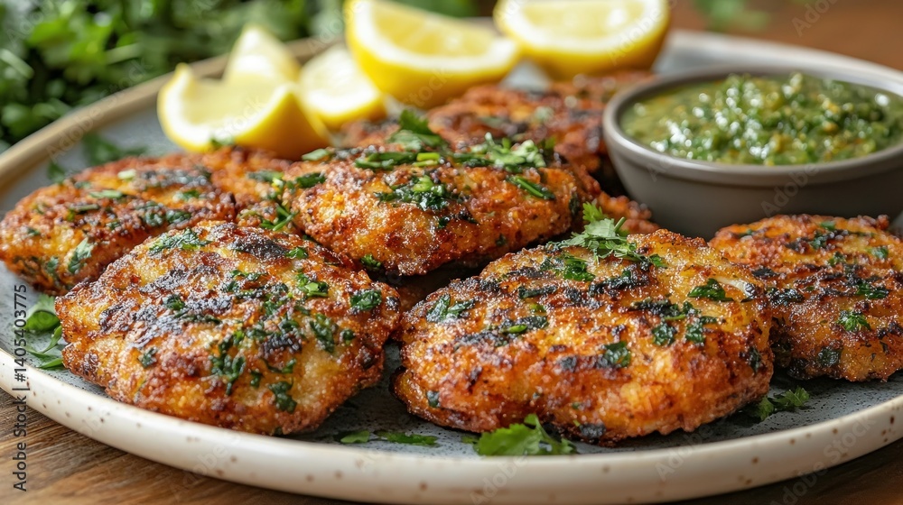 Crispy pan-fried fish cakes with lemon & herb sauce Crispy pan-fried fish cakes with lemon & herb sauce