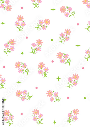 floral seamless pattern with pink flowers on white background. creative floral designs for fabric, wrapping, wallpaper, textile, apparel. vector illustration