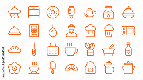 Minimal and functional kitchen and cooking themed outline icon collection designed to suit culinary design content and recipe platforms