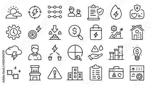 Comprehensive collection of crisis management outline icons ideal for emergency response strategy planning safety training and risk visuals