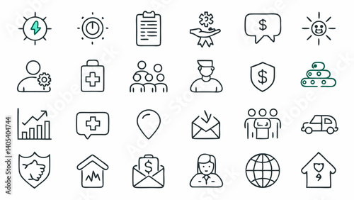 Essential outline icons covering key areas of crisis management suitable for corporate safety manuals emergency guides and planning tools