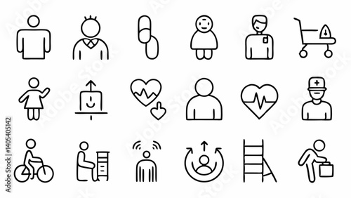 Thoughtfully designed disability and accessibility outline icons suitable for public awareness healthcare projects and education visuals