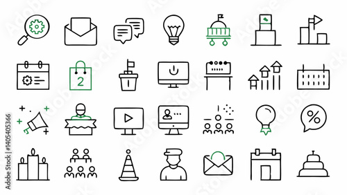 Get inspired with this exclusive collection of outline icons focused on event planning, ideal for weddings, parties, corporate events, and digital media projects