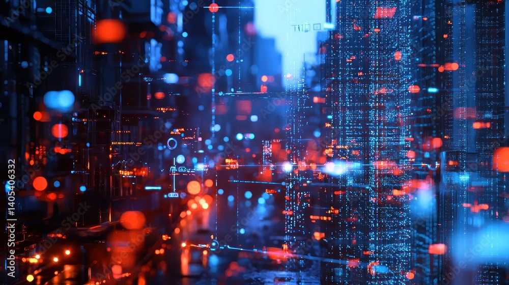 Fototapeta premium Cyberpunk Cityscape: Digital Matrix Metropolis