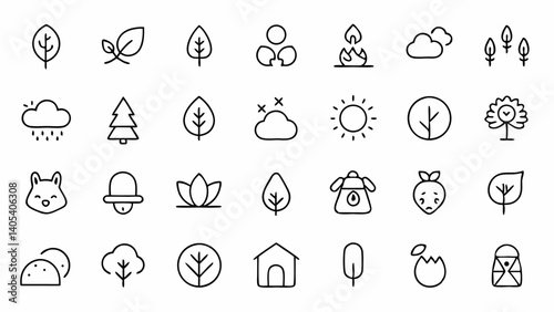 Minimal Nature Icons in a Beautiful Linear Outline Style Ideal for Sustainability Projects Nature Blogs and Eco Conscious Branding