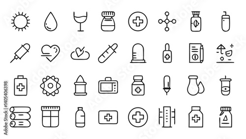 Minimal Pharmaceutical Line Icons for Use in Medical Presentations Health Tech Platforms and Pharmaceutical Branding Materials