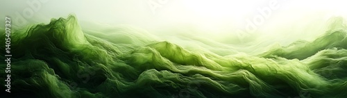 Abstract green landscape with hills and bright light.