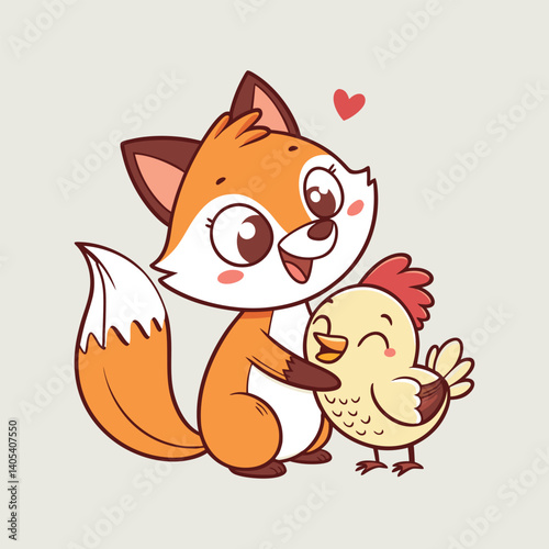 Cute Chicken And Fox Friendship
