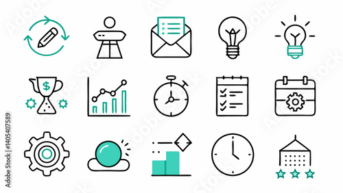 Business productivity icons in a clean line format created for digital entrepreneurs startups and corporate presentations seeking visual clarity and impact