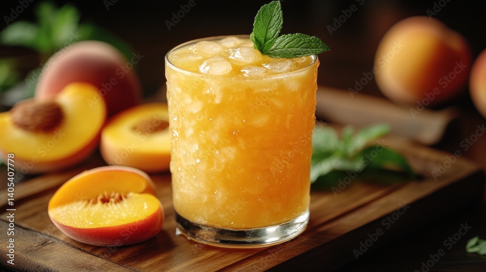 Fototapeta premium Refreshing Peach Iced Tea: A Summer Delight