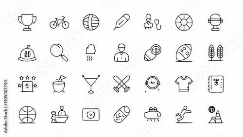 Modern line icon set focusing on various sports concepts perfect for mobile applications sports websites coaching platforms and athletic event promotions