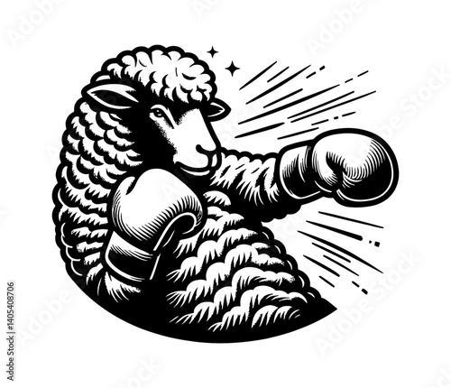 Goat and Sheep in Boxing Pose with Determined Expression, Ready to Fight Illustration