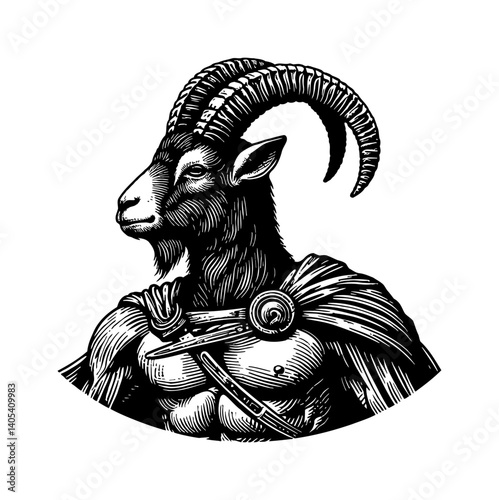 Sheep and Goat Face Off as Gladiators in Epic Combat Arena Illustration