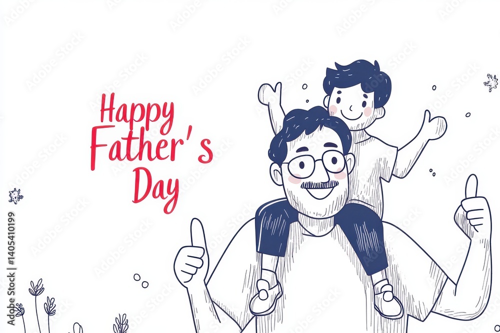 Obraz premium Father and son illustration for happy father's day card