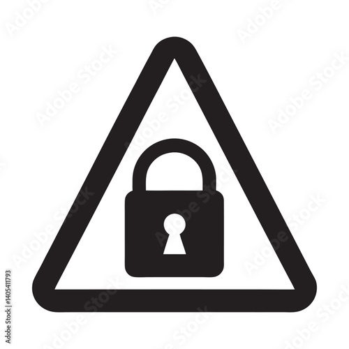 Warning Lock Symbol Triangle Icon, Raster lock flat warning sign. Triangle icon uses black Symbol style is a flat lock attention sign on a white background