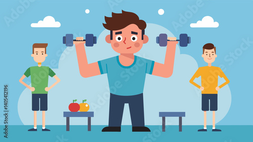 Despite his gym buddys taunts and teasing the man remained steadfast in his decision to prioritize safety and health over quick results.. Vector illustration