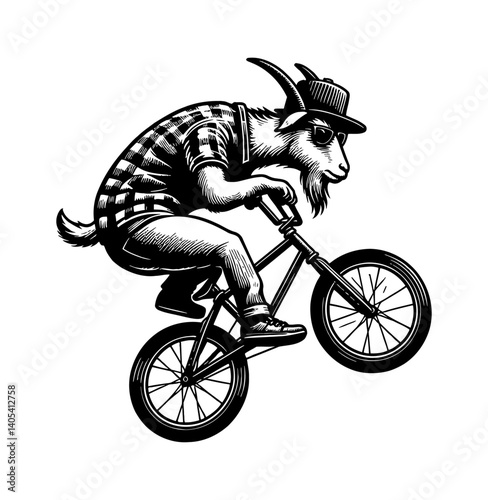 Funny Sheep with Hat and Sunglass Riding BMX Bike Jumping in the Air Having Fun