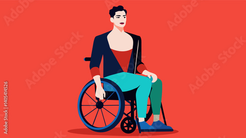 A photo of a male model in a wheelchair showcasing a different type of beauty and proving that fashion is for everyone.. Vector illustration