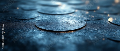 Abstract metallic texture with circular patterns.