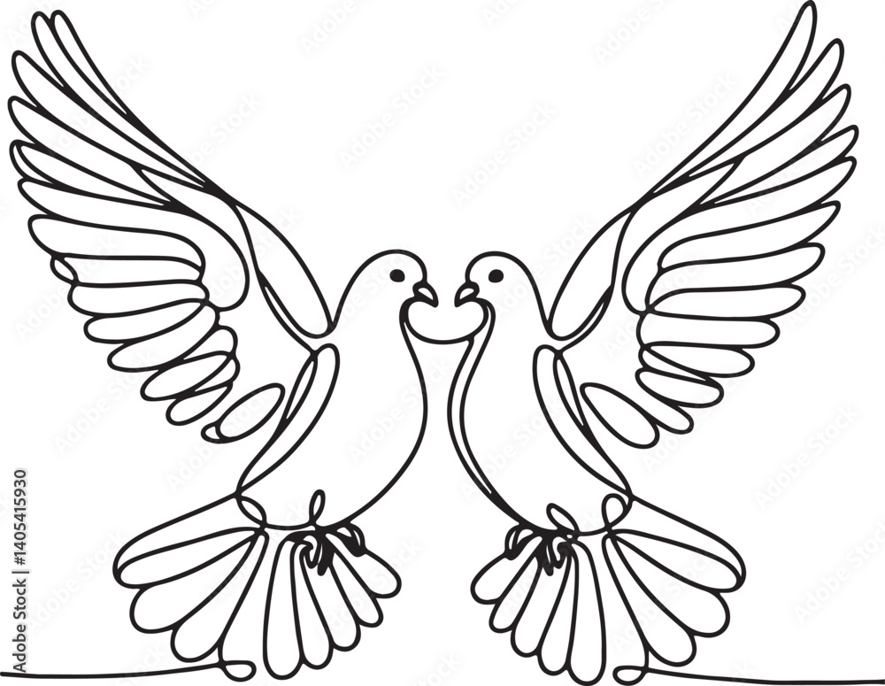 Fototapeta premium Dove Birds Flying Line Art Drawing