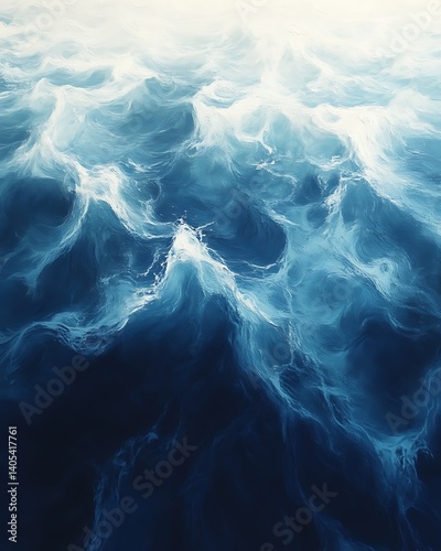 Abstract ocean waves, blue shades, textured water surface.