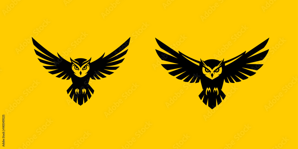 Fototapeta premium Owl Flying Logo Set: Vector Design